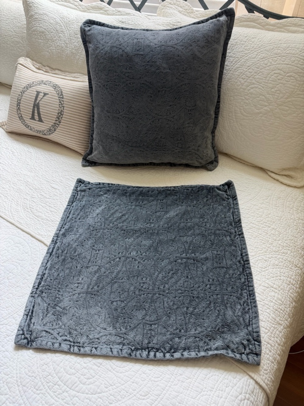 Pottery Barn Chenille Jacquard blue pillow covers